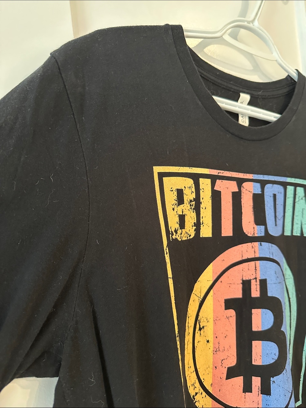 Men’s Bitcoin Graphic Tee - Black with Bold Multicolor Print - Size Large - Picture 3 of 8